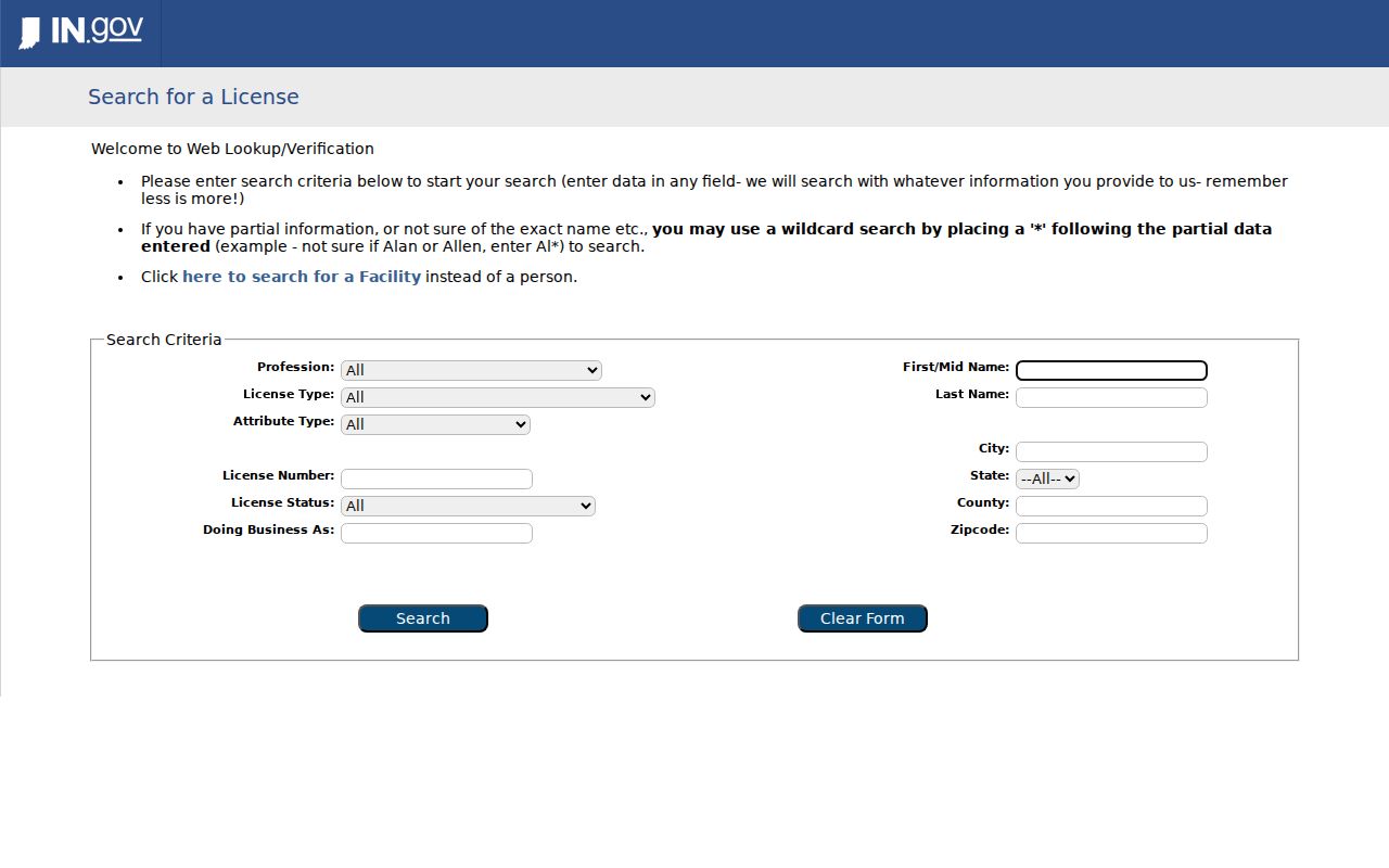 Valparaiso residents directory professional license verification