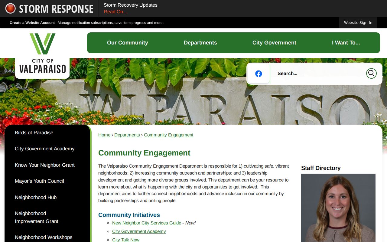 Valparaiso Community Engagement resources for finding neighborhood organizations
