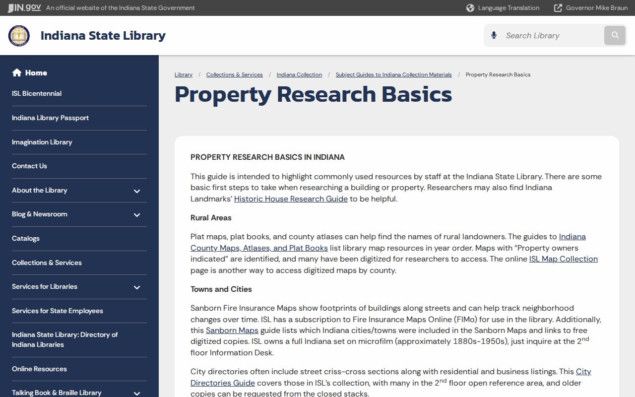 Indiana State Library property research guide for tracing previous Valparaiso residents