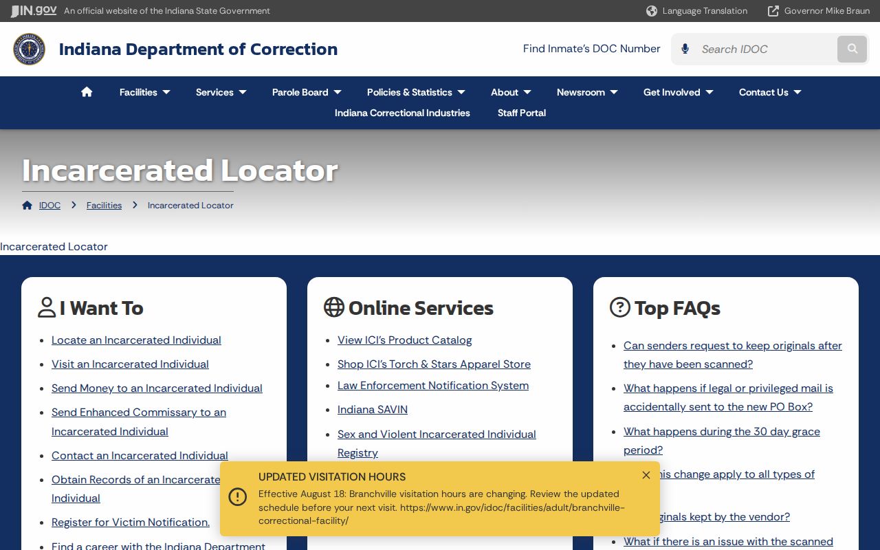 Valparaiso resident lookup using the Indiana DOC offender locator