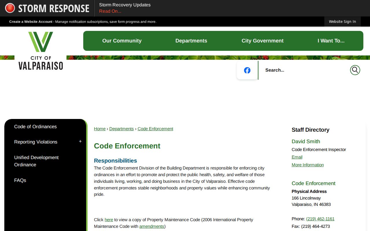 Valparaiso street directory code enforcement source